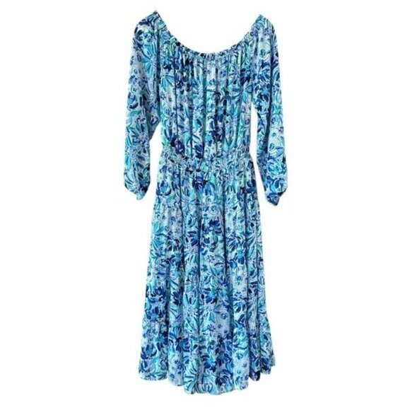 LILLY PULITZER Jennie Off The Shoulder Midi Dress Blue Iris Size M - Picture 3 of 7